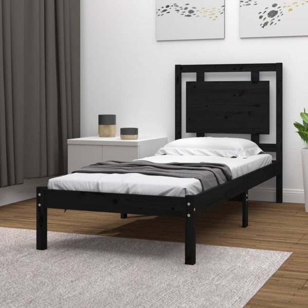 vidaXL Sängram svart massivt trä 90x190 cm Svart