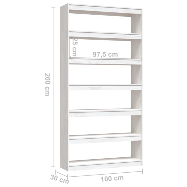 vidaXL Bokhylla/Rumsavdelare vit 100x30x200 cm massiv furu Vit