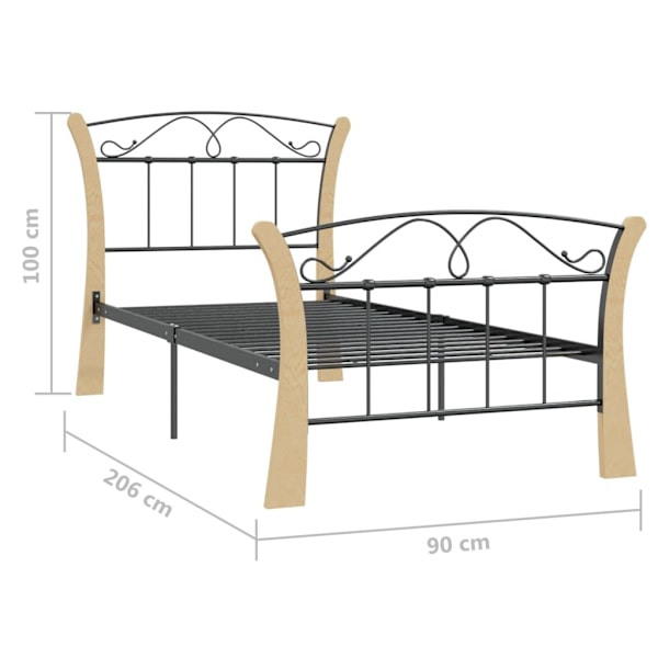 vidaXL Sängram utan madrass svart metall 90x200 cm Svart