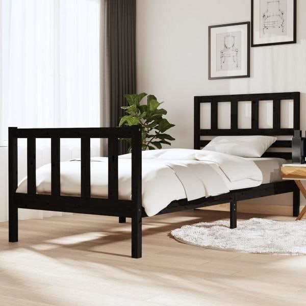 vidaXL Sängram svart massivt trä 90x200 cm enkelsäng Svart