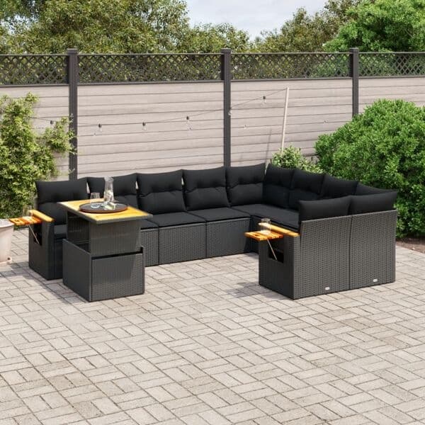 vidaXL Loungegrupp 10 delar med svarta dynor konstrotting art