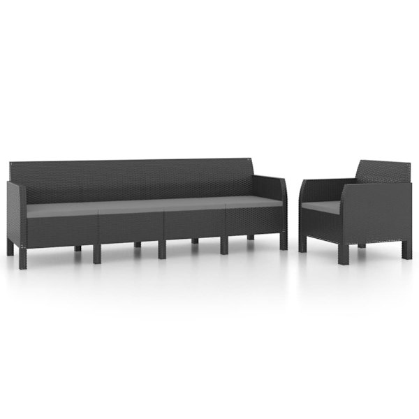 vidaXL Loungegrupp för trädgården 2 delar m. dynor PP-rotting antracit Antracit