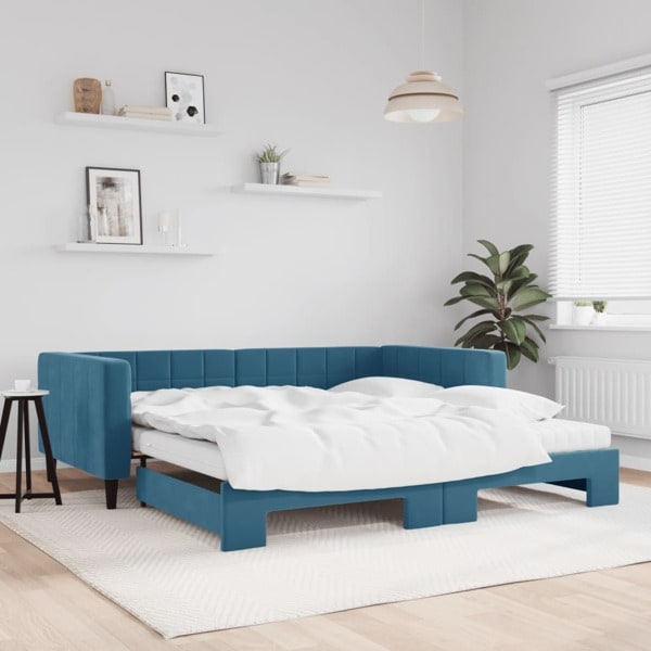 vidaXL Dagbädd utdragbar och madrasser blå 100x200 cm sammet Blå