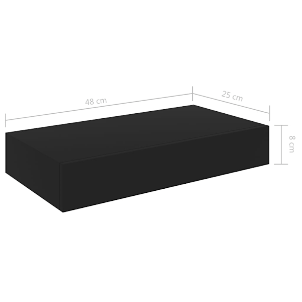 vidaXL Svävande vägghylla med låda svart 48x25x8 cm Svart