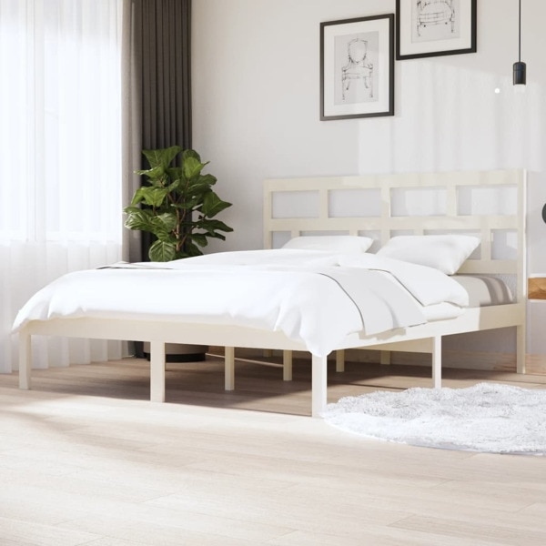 vidaXL Sängram vit massiv furu 160x200 cm Vit
