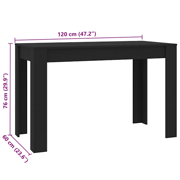 vidaXL Matbord svart 120x60x76 cm konstruerat trä Svart