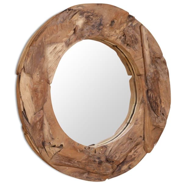 vidaXL Prydnadsspegel teak 50 cm rund Brun