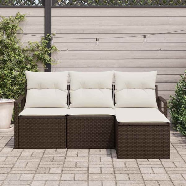 vidaXL Soffset 4 st Brun och Kräm konstrotting Brun