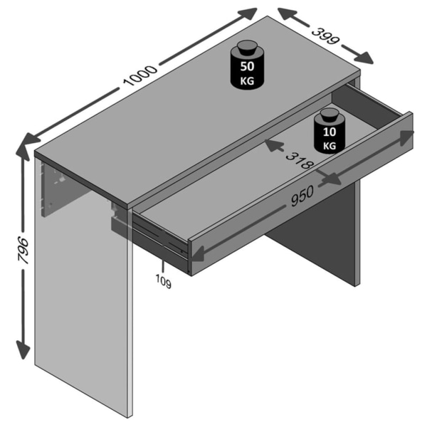 FMD Skrivbord med bred låda 100x40x80 cm vit Vit