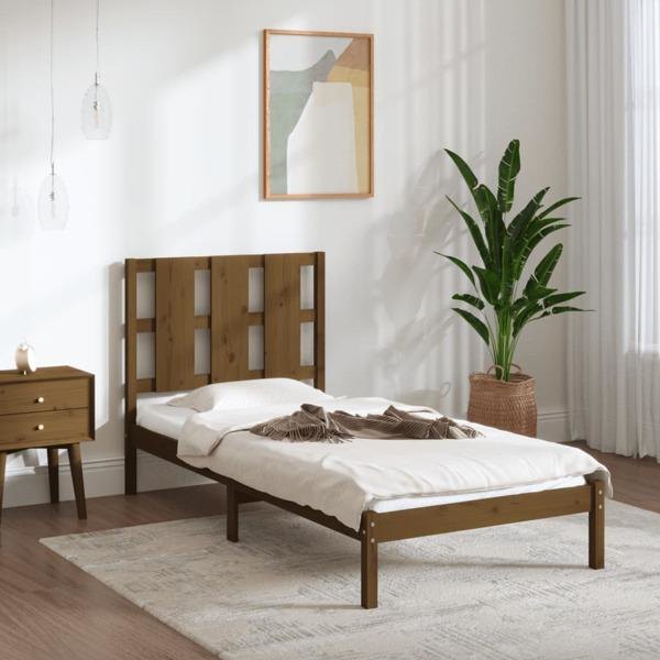 vidaXL Sängram honungsbrun massiv furu 100x200 cm enkelsäng Brun