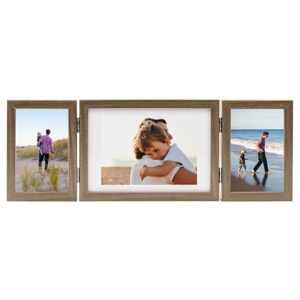 vidaXL Tredelad fotoram ljusbrun 22x15 cm+2x(10x15 cm) Brun