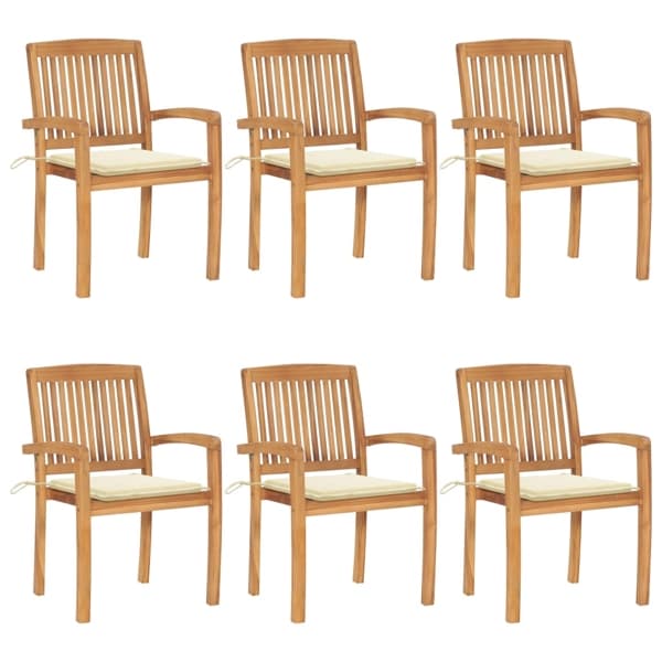 vidaXL Stapelbara trädgårdsstolar med dynor 6 st massiv teak Creme