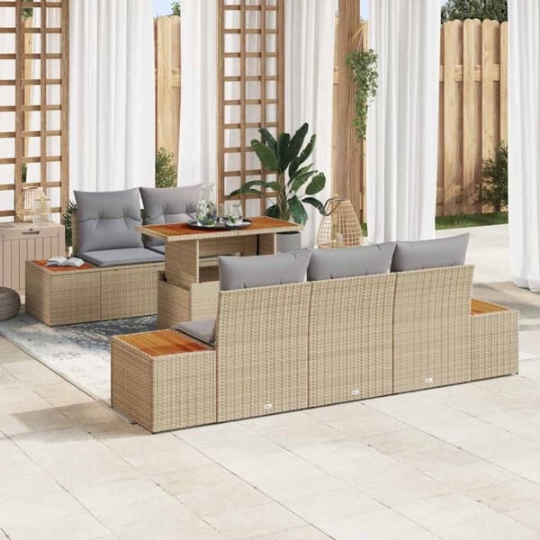 vidaXL Trädgårdsoffset 6 st Beige Poly rattan Beige