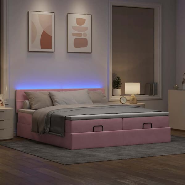 vidaXL Ottoman sängram med madrasser rosa 180x200 cm sammet Rosa
