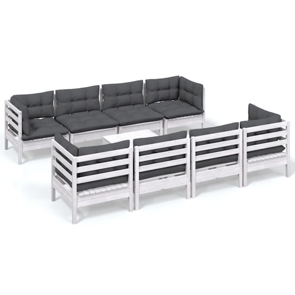 vidaXL Loungegrupp med dynor 9 delar massiv furu Vit