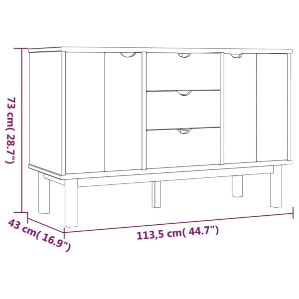 vidaXL Skänk OTTA 113,5x43x73 cm massiv furu Brun