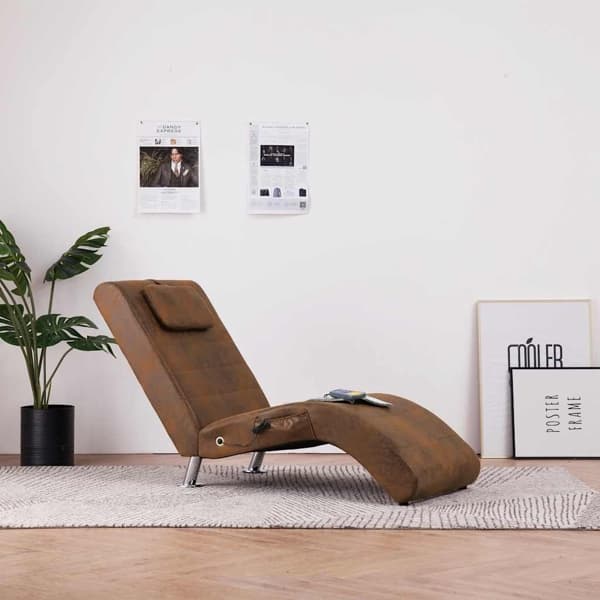 vidaXL Massageschäslong med kudde brun konstmocka Brun