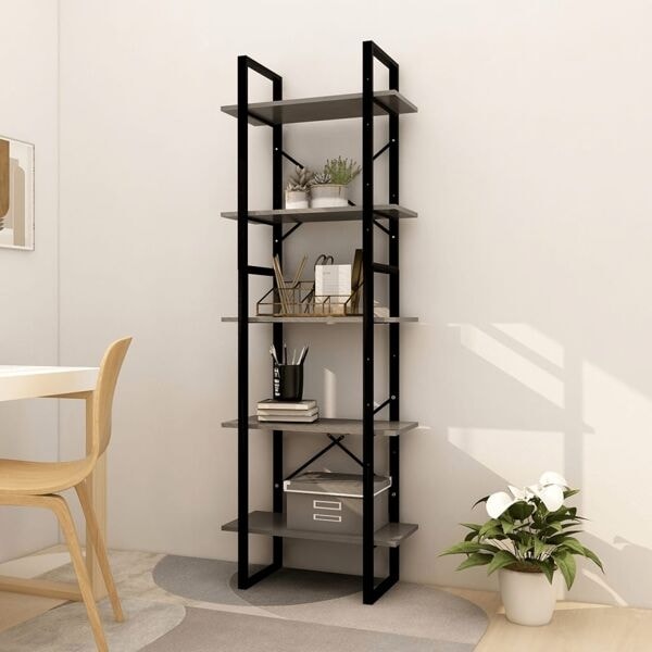 vidaXL Bokhylla 5 hyllplan grå 60x30x175 cm massiv furu grå