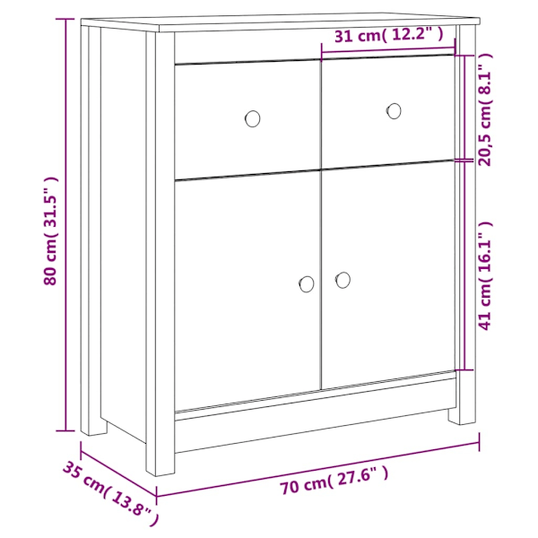 vidaXL Skänk svart 70x35x80 cm massiv furu Svart