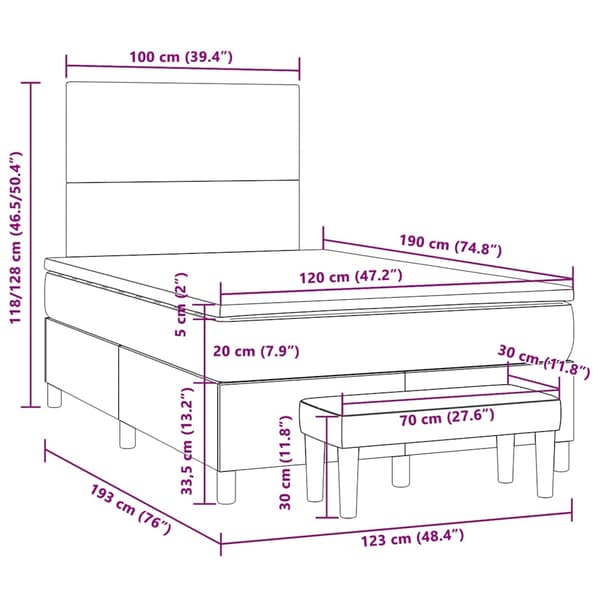 vidaXL Ramsäng med madrass ljusgrå 120x190 cm sammet Grå