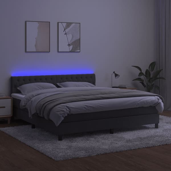 vidaXL Ramsäng med madrass & LED mörkgrå 160x200 cm sammet Grå