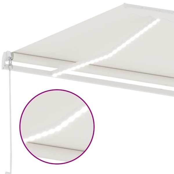 vidaXL Markis manuellt infällbar med LED 350x250 cm gräddvit Creme
