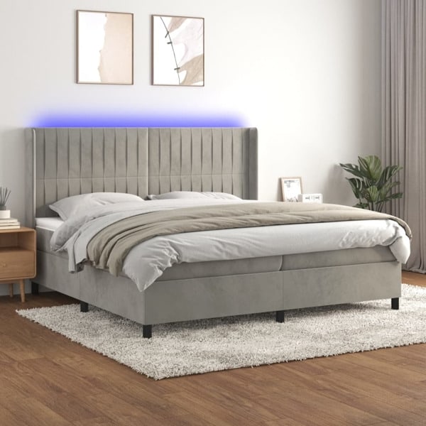 vidaXL Ramsäng med madrass & LED ljusgrå 200x200 cm sammet Grå