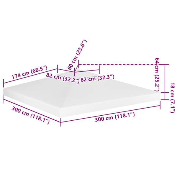 vidaXL Paviljongtak med ventilering 310 g/m² 3x3 m vit Vit