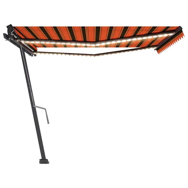 vidaXL Markis manuellt infällbar med LED 400x350 cm orange och brun Flerfärgsdesign