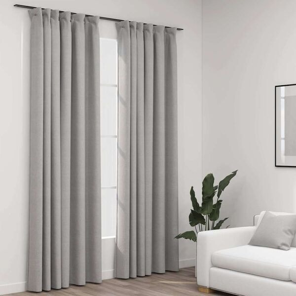vidaXL Mörkläggningsgardin med krokar linnelook 2 st grå 140x225 cm grå