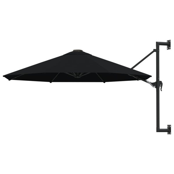 vidaXL Väggmonterat parasoll med metallstång 300 cm svart Svart