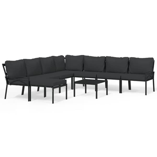 vidaXL Loungegrupp för trädgården med grå dynor 9 delar stål art