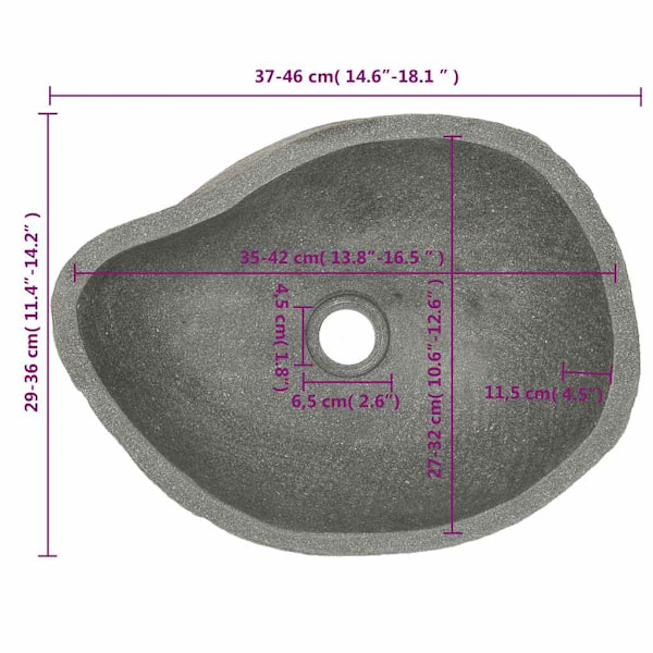 vidaXL Handfat flodsten oval (37-46)x(29-36) cm Antracit