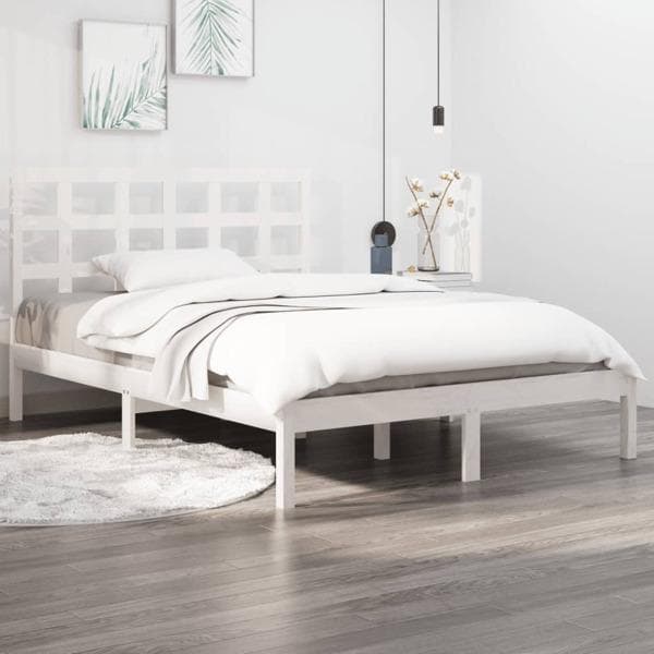 vidaXL Sängram vit massivt trä 140x200 cm Vit