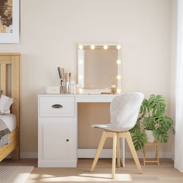 vidaXL Sminkbord med LED-lampor vit 90x42x132,5 cm Vit