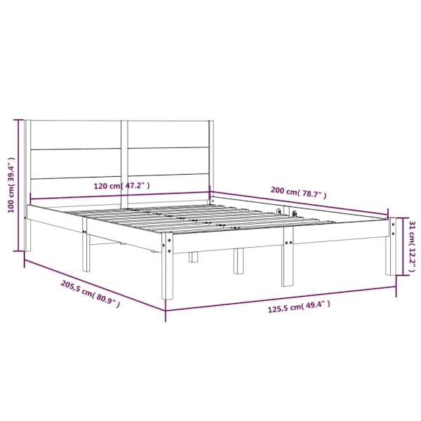 vidaXL Sängram vit massiv furu 120x200 cm Vit