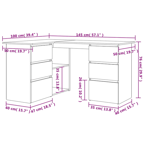 vidaXL Hörnskrivbord rökfärgad ek 145x100x76 cm konstruerat trä Brun