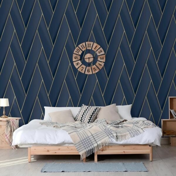 DUTCH WALLCOVERINGS Tapet Geometric blå och guld Blå