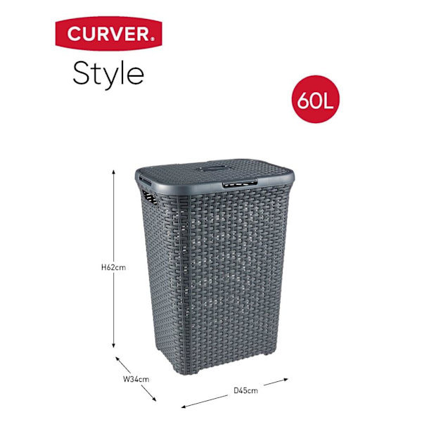 Curver Tvättkorg set med lock Style 2x60L antracitgrå Antracit