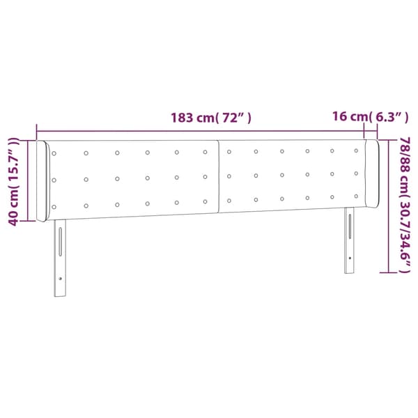 vidaXL Sänggavel LED ljusgrå 183x16x78/88 cm sammet Grå