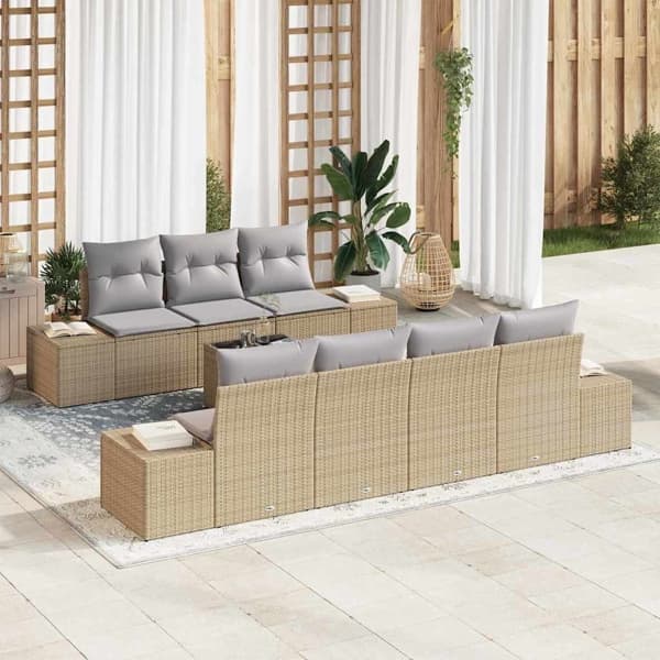 vidaXL Trädgårdsoffset 8 st Beige och Grå konstrotting Beige