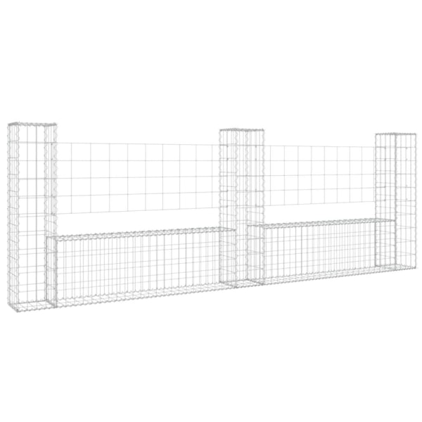 vidaXL U-formad gabionkorg med 3 stolpar järn 260x20x100 cm Silver