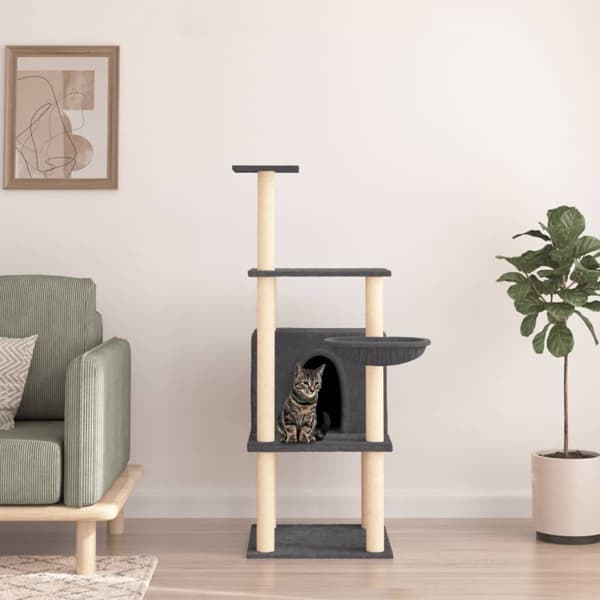 vidaXL Klösträd med sisalpelare mörkgrå 132 cm Grå