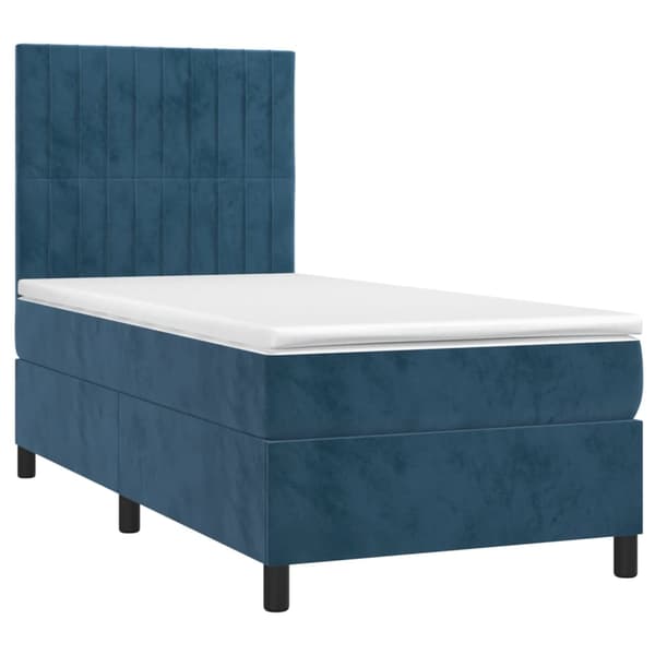 vidaXL Ramsäng med madrass & LED mörkblå 90x190 cm sammet Blå