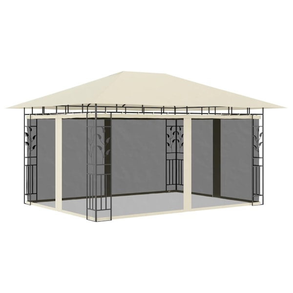 vidaXL Paviljong med myggnät och ljusslinga LED 4x3x2,73 m gräddvit Creme