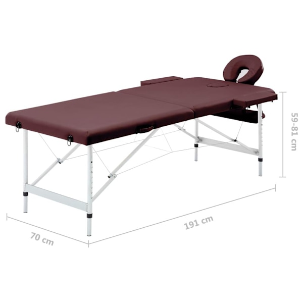 vidaXL Hopfällbar massagebänk 2 sektioner aluminium mörklila Lila