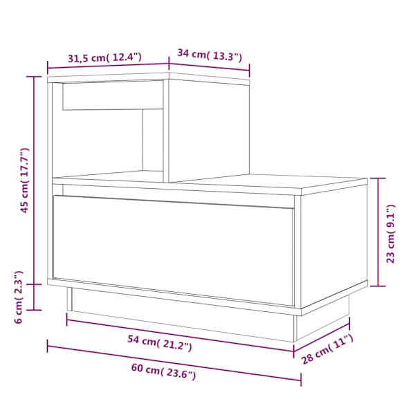 vidaXL Sängbord 60x34x51 cm massiv furu Brun