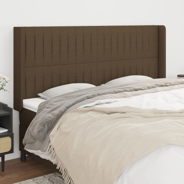 vidaXL Sänggavel med kanter mörkbrun 203x16x118/128 cm tyg Brun