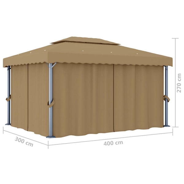 vidaXL Paviljong med draperi 4x3 m taupe aluminium Taupe
