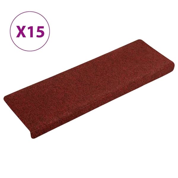 vidaXL Trappmattor självhäftande 15 st 65x21x4 cm bordeauxröd rektangulär kant Röd